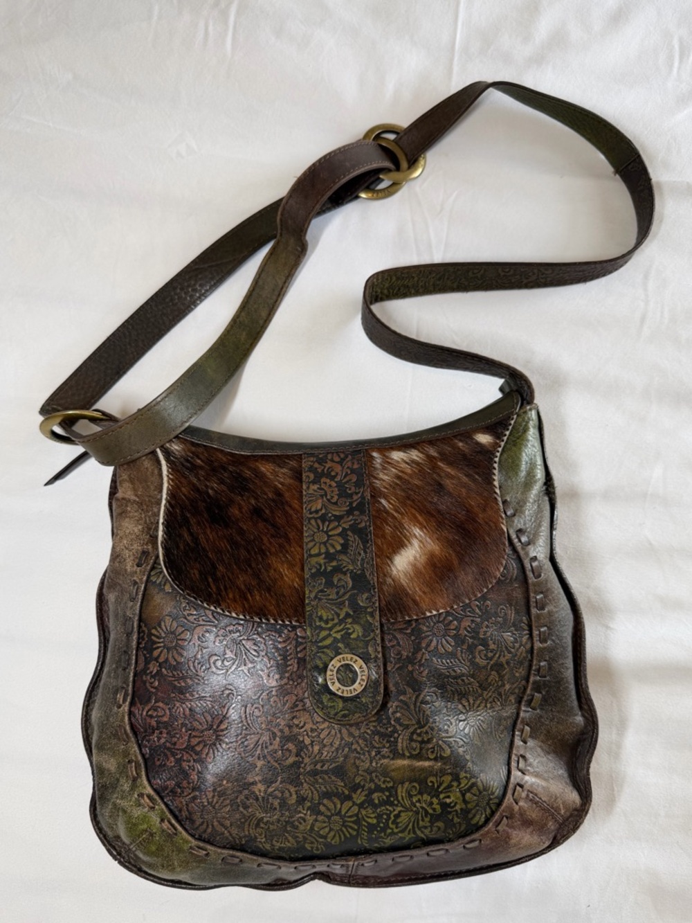 Vélez Leather Western Crossbody Bag – Tooled & Hair-On Hide
